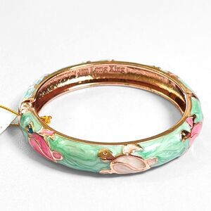 Jiu Long Xing Bracelet Sea Turtle Green Rose Gold Tone Enameled Hinged Bangle